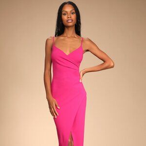 Lulus Sweetest Admirer Magenta Ruched Surplice Maxi Dress Pink - Size XL